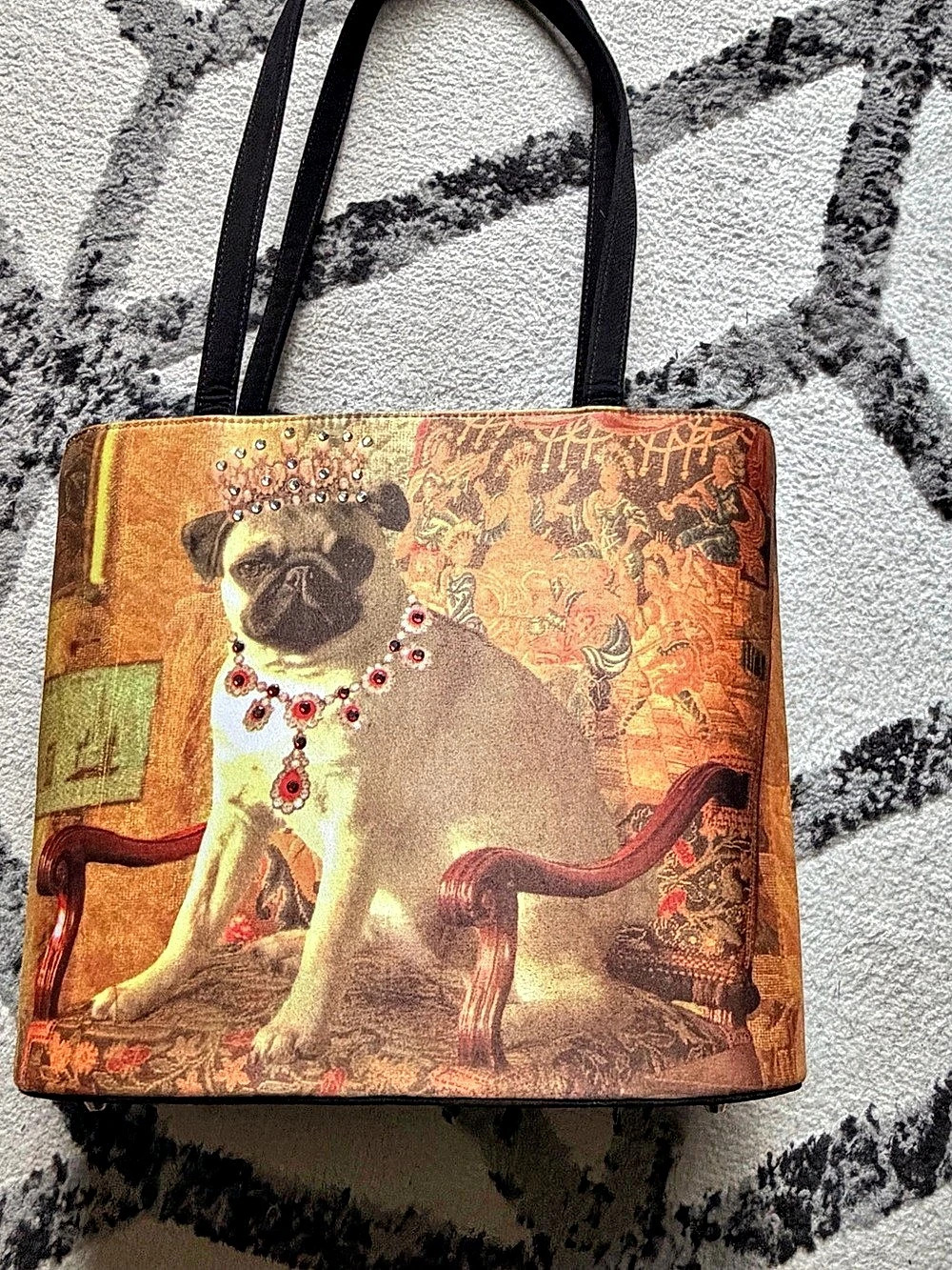 Rex Pug Printed Tote in Brown & Black
